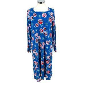 Gudrun Sjoden Blue Maya Long-Sleeve Floral Dress Square Neck Size Medium